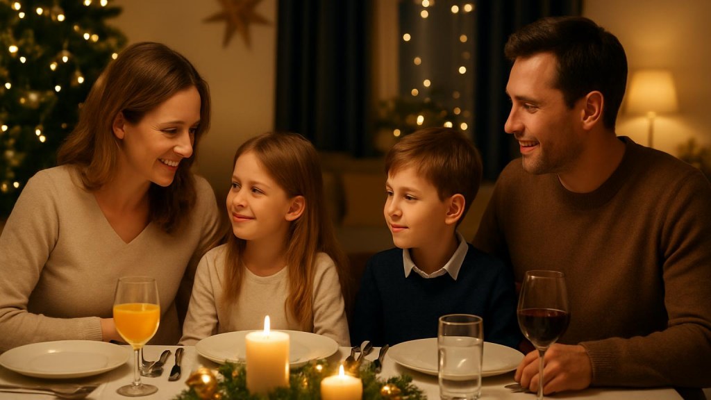 Famiglia con bambini in ambiente accogliente per Capodanno