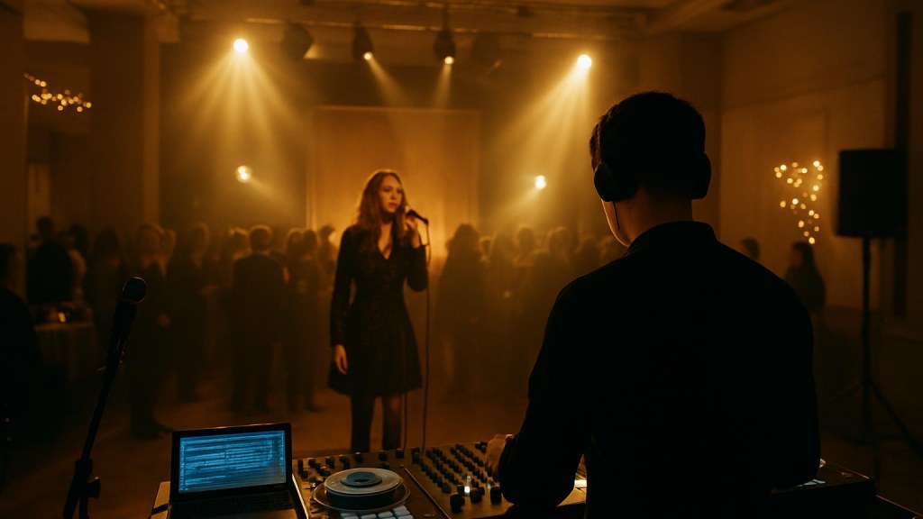 DJ o cantante in una sala eventi per Capodanno